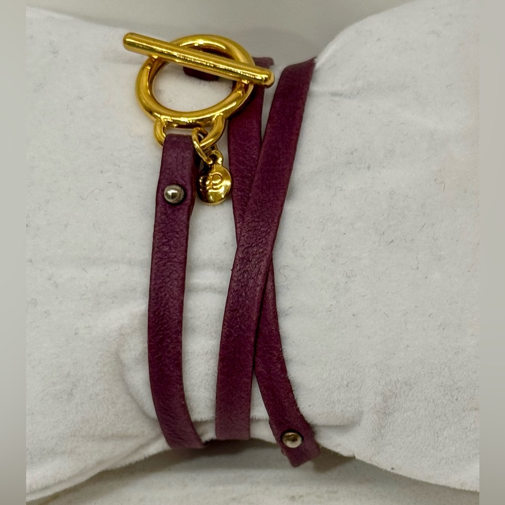 🧞 Gorjana Eggplant Purple Leather Wrap Boho Bracelet Gold Tone Toggle - Picture 5 of 6